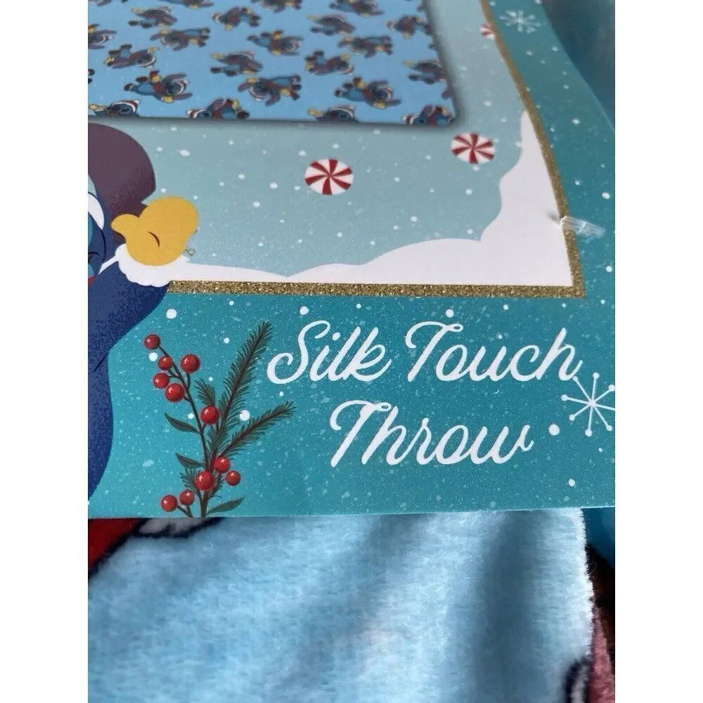 Disney Stitch With Mittens Winter Christmas Santa Hat Throw Blanket 50 X 70” NEW